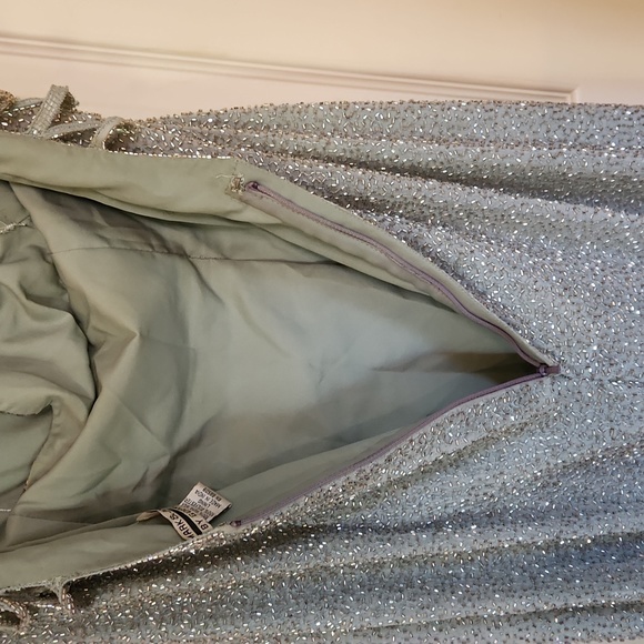 Beaded Deep V Neck Old Hollywood Gown in Sea Foam - Picture 8 of 16